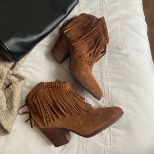 fringe western ankle boots